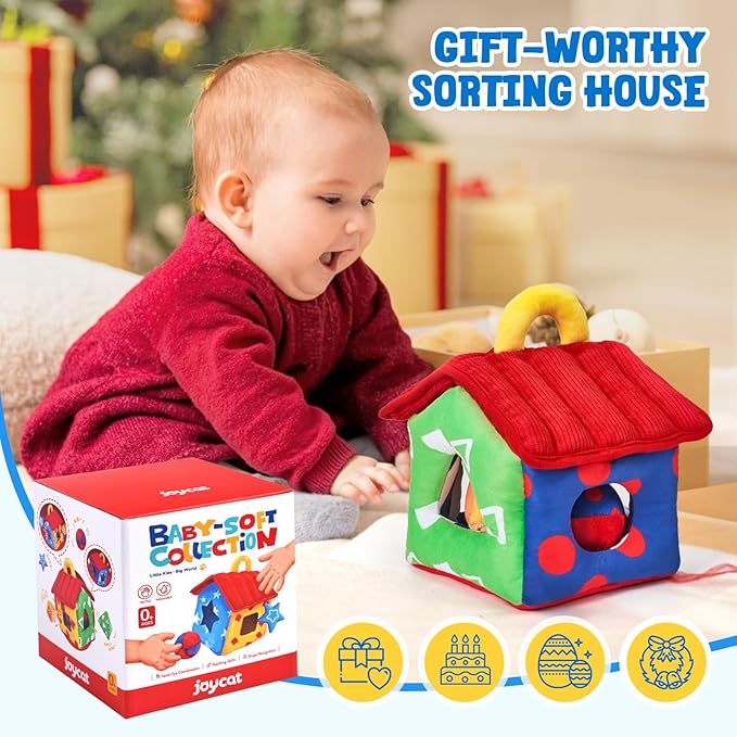 JoyCat Infant Toys 6-12 Months, Soft Sensory Toy with 4 Fabric Shapes, Baby Learning Shape Sorter for 3 4 5 6 7 8 9 10 11 12-18 Months, Baby Shower Birthday Gift Boy Girl-BubblyBeeBaby