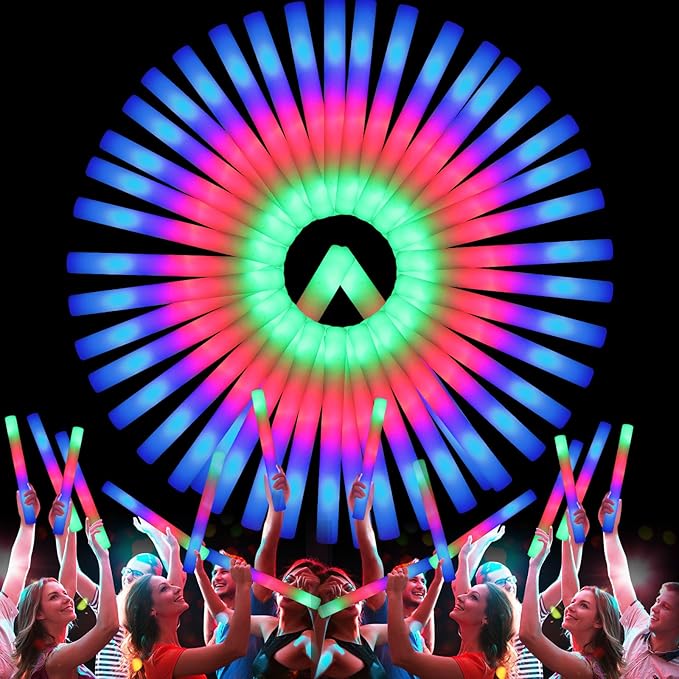 107 PCS LED Foam Glow Sticks Bulk, Glow in the Dark Party Supplies with 3 Modes Colorful Flashing, Neon Party Favors for Birthday, Wedding, Carnival, Concert, New Year-BubblyBeeBaby