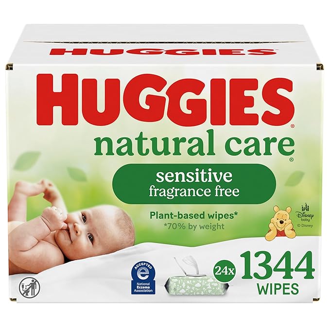 Huggies Natural Care Sensitive Baby Wipes, Unscented, Hypoallergenic, 99% Purified Water, 24 Soft Packs of 56 (1344 Wipes Total)-BubblyBeeBaby