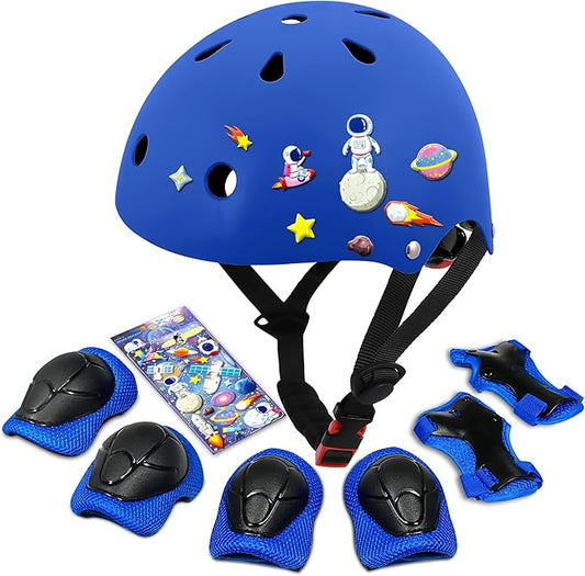 Kids Bike Helmet with DIY Stickers and Knee Pads Elbow Pads Wrist Guard Set for Ages 3-8-14 Toddler Boys Girls Helmet for Roller Skates Cycling Skateboarding Bicycle Scooter-BubblyBeeBaby