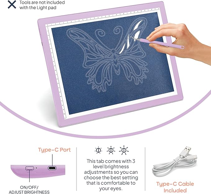 iVyne Corded Light Pad for Weeding Vinyl - A4 Light Box for Drawing - Light Board for Tracing - Light Box for Diamond Painting, Weeding Vinyl, Sketching, Tracing (Purple)-BubblyBeeBaby
