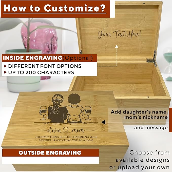 1st Mothers Day Gifts for Daughter - The Only Thing Better Than Being Your Mother Is Watching You Be A Mom, Personalized Keepsake Boxes for Memories Large, Acacia Wood, Happy Mothers Day, 11x8x4.75 in-BubblyBeeBaby