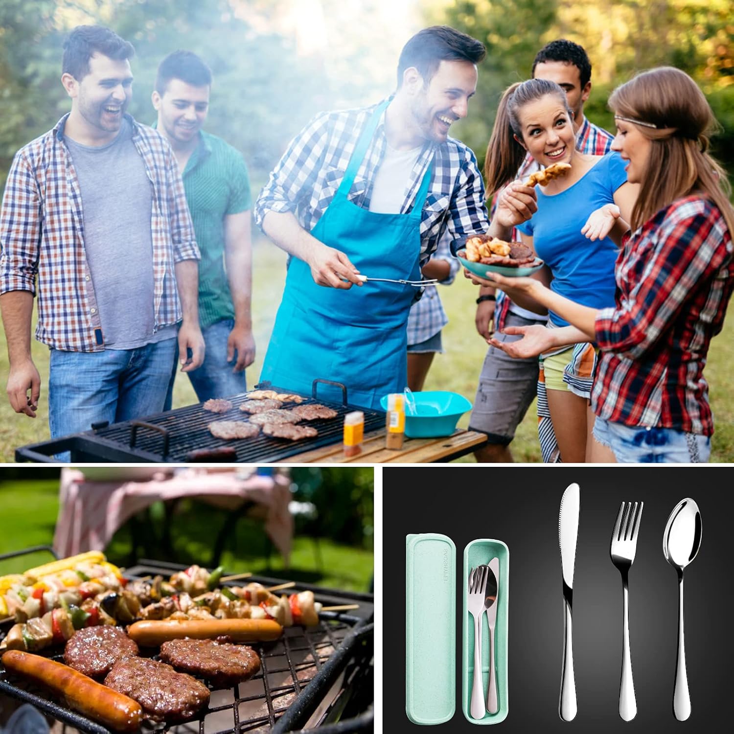 Portable Utensils Set with Case, 4pcs Stainless Steel Reusable Silverware for Lunch Camping School Picnic Workplace Travel, Lunch Box Includ Fork Spoon Knife,Easy to clean,Dishwasher Safe