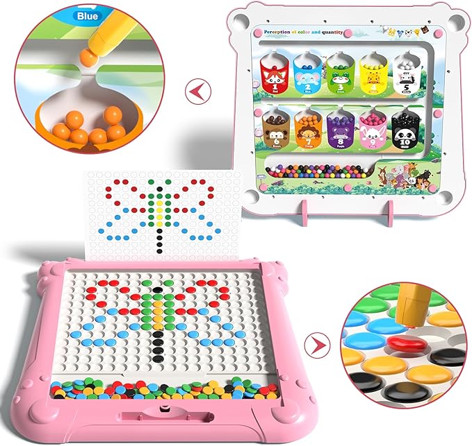 2-IN-1 Large Magnetic Drawing Board for Toddlers Kids, Magnetic Color and Number Maze, Magnetic Dot Art Board for Kids, Montessori Education Travel Toys for Boys Girls Age 3 4 5 6 7 8 Years Old-BubblyBeeBaby