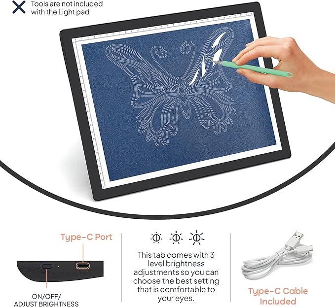 iVyne Corded Light Pad for Weeding Vinyl - A4 Light Box for Drawing - Light Board for Tracing - Light Box for Diamond Painting, Weeding Vinyl, Sketching, Tracing (Black)-BubblyBeeBaby
