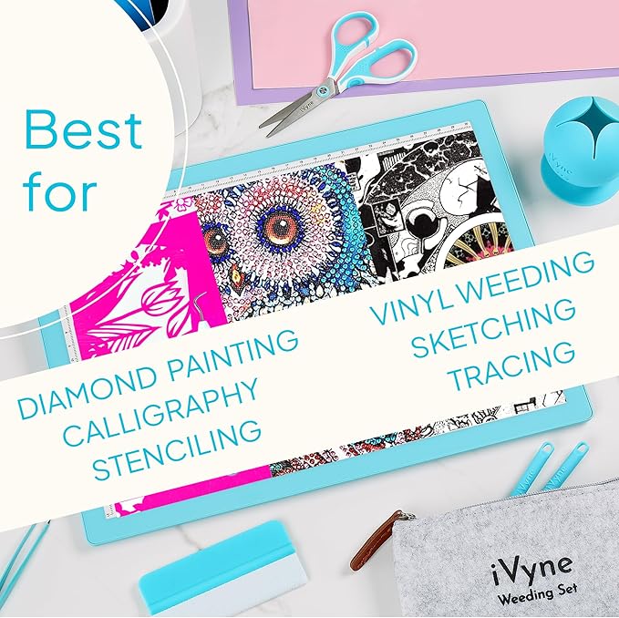 iVyne Rechargeable A4 Light Pad for Tracing & Weeding - LED Light Board for Weeding Vinyl - for Cricut Vinyl Weeding Tools - Ultra-Thin & Portable - Perfect for Artists & Crafters - Blue-BubblyBeeBaby