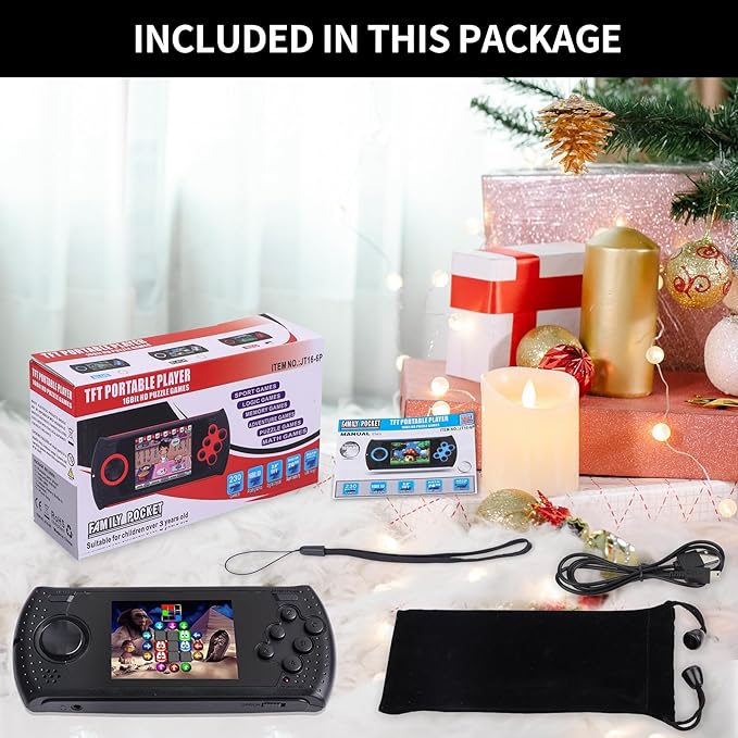 16 Bit Handheld Game for Kids Built-in 230 HD Classic Retro Video Games USB Rechargeable 3.0 Inch Childrens Travel Electronics Toys Portable Gaming Player System Gift for Boys Girls Ages 4-8-12-BubblyBeeBaby