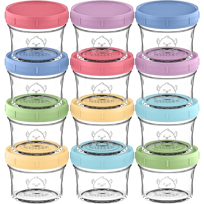 KeaBabies 12pk 4oz Glass Baby Food Containers with Lids - Leak-Proof, Microwavable Small Glass Jars, Baby Purees & Toddler Snack Storage Containers, BPA-Free, Dishwasher & Freezer Safe (Nord)-BubblyBeeBaby