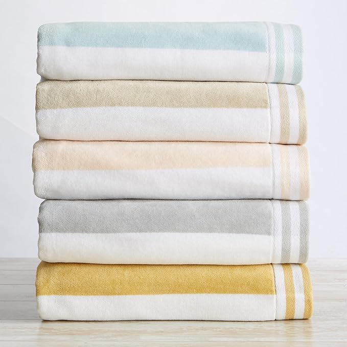 Great Bay Home 100% Cotton Velour 4 Pack Beach Towels 30" x 60" - Taupe Cabana Stripe Pool Towels - Quick Dry, Large Swim Towels-BubblyBeeBaby