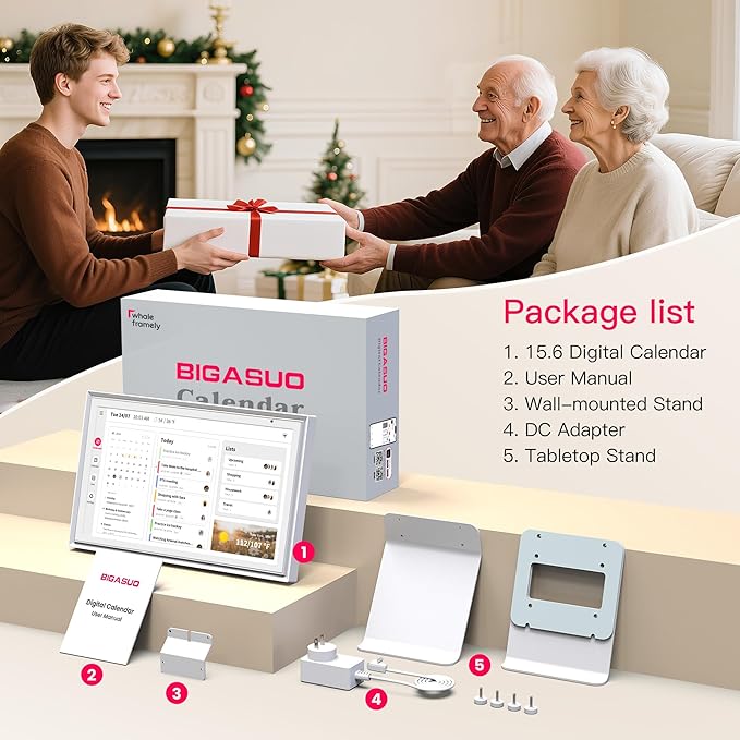 15.6 Inch Digital Calendar, Full HD Touchscreen Smart Planner for Family Schedules - Wall & Desk Mount, Great for Seamless Daily Planning & Household Organization, with LED Reminder Light-BubblyBeeBaby