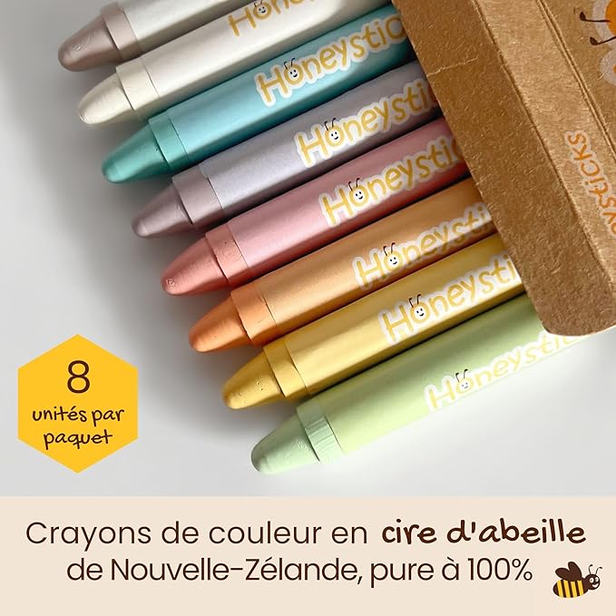 Honeysticks Jumbo Crayons (8 Pack) - Pastel Colored Non Toxic Crayons - 100% Pure Beeswax and Food Grade Colors - Large, Easy to Hold and Use - Preschool Art Supplies for Toddlers/Kids 3-5, 4-8-BubblyBeeBaby