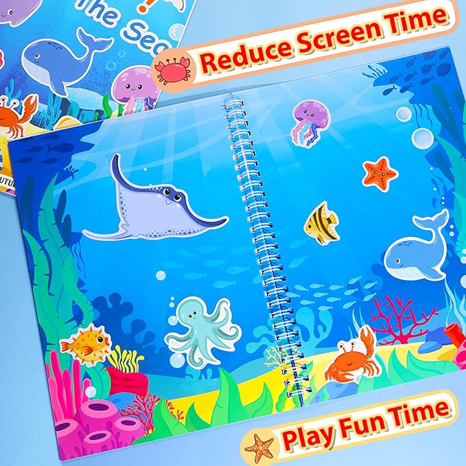 Jelly Sticker Books for Toddlers 2-4 Years, Under The Sea Stickers for Kids 1-3, Reusable Sticker Book for Toddler Plane Activities Travel Essentials (Under The Sea)-BubblyBeeBaby