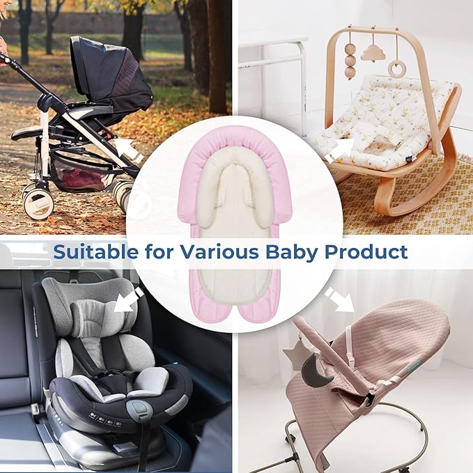 COOLBEBE New 2-in-1 Babybody Supports for Baby Newborn Infants - Extra Soft Stroller Cushion Pads Car Seat Insert, Seasons, Pink-BubblyBeeBaby