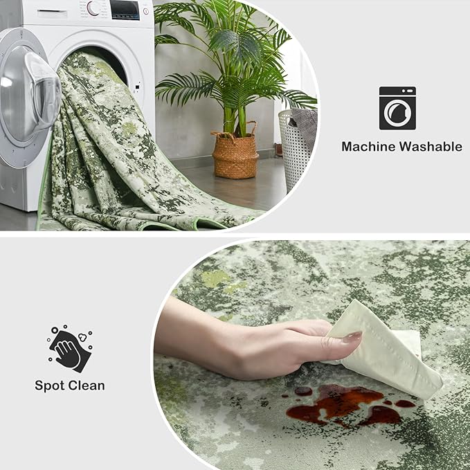 Kelarea 4x6 Rug for Living Room, Green Washable Non-Slip Rugs, Low Pile Soft Modern Abstract Carpet for Bedroom, Kitchen, Dining Room, Classroom, Dorm, Nursery, Home Office-BubblyBeeBaby