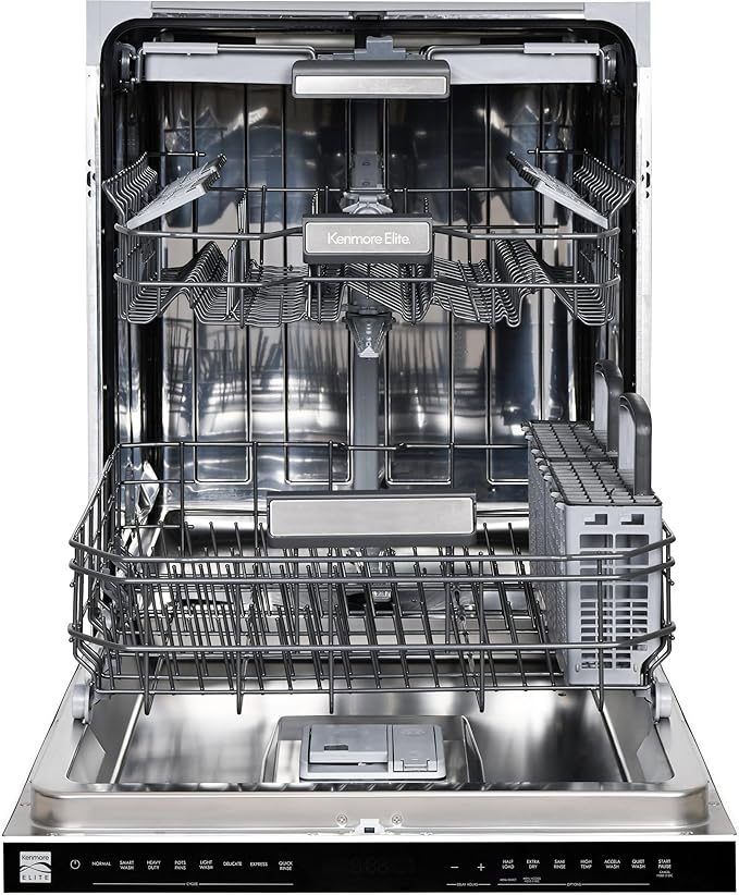 Kenmore Elite 24" Built-in Stainless Steel Tub Dishwasher TotalFlex 3rd, SmartWash, UltraWash, TurboDry, MoreSpace Plus Adjustable Rack, Energy Star Certified, White-BubblyBeeBaby