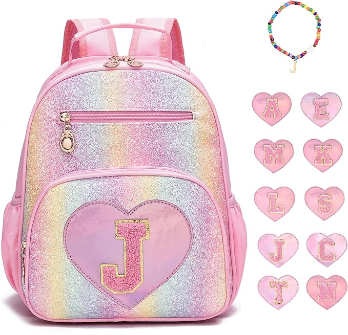 I IHAYNER Kids Glitter Lightweight Backpack for School Travel & Daycare, Toddler Backpack for Girls 3+ Preschool Kindergarten Elementary Kids Backpack-Rainbow Pink J-BubblyBeeBaby