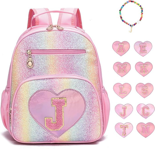 I IHAYNER Kids Glitter Lightweight Backpack for School Travel & Daycare, Toddler Backpack for Girls 3+ Preschool Kindergarten Elementary Kids Backpack-Rainbow Pink J-BubblyBeeBaby