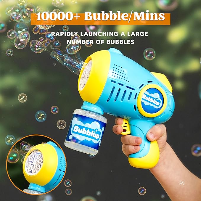JOYIN 2 Kids Bubble Guns with 4 Bottles Solution, Automatic Bubble Machine Gun with 8 Holes for Kids, Adults, Summer Toys, Easter Basket Stuffers, Birthday Gift, Party Favors-BubblyBeeBaby