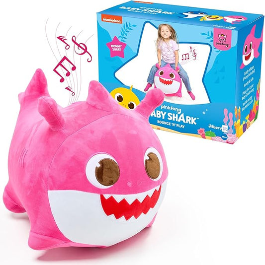 JITTERYGIT Baby Shark Bouncy Hopper - Musical Plush Toy for Kids and Toddlers - Mommy Shark (Pink)-BubblyBeeBaby