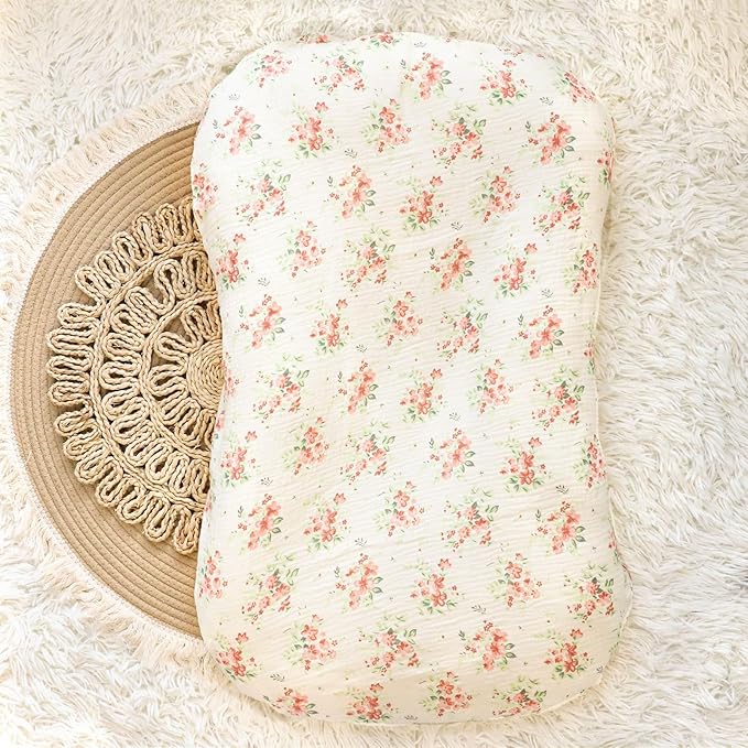 Hooyax Baby Lounger Cover 2 Pack - 100% Muslin Cotton Newborn Lounger Pillow Covers Only, Soft Breathable Infant Lounger Cover with Reinforced Stitching, Fits Most Standard Baby Loungers (Floral)-BubblyBeeBaby