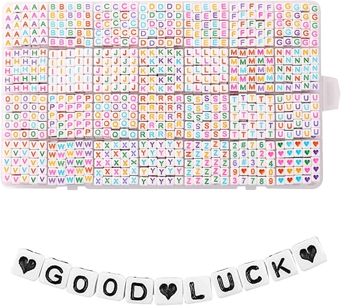 1400pcs Letter Beads, 6x6 mm Acrylic Alphabet Beads, Beads for Jewelry and Bracelet Making, in 28 Grid Box (White and Colorful)-BubblyBeeBaby