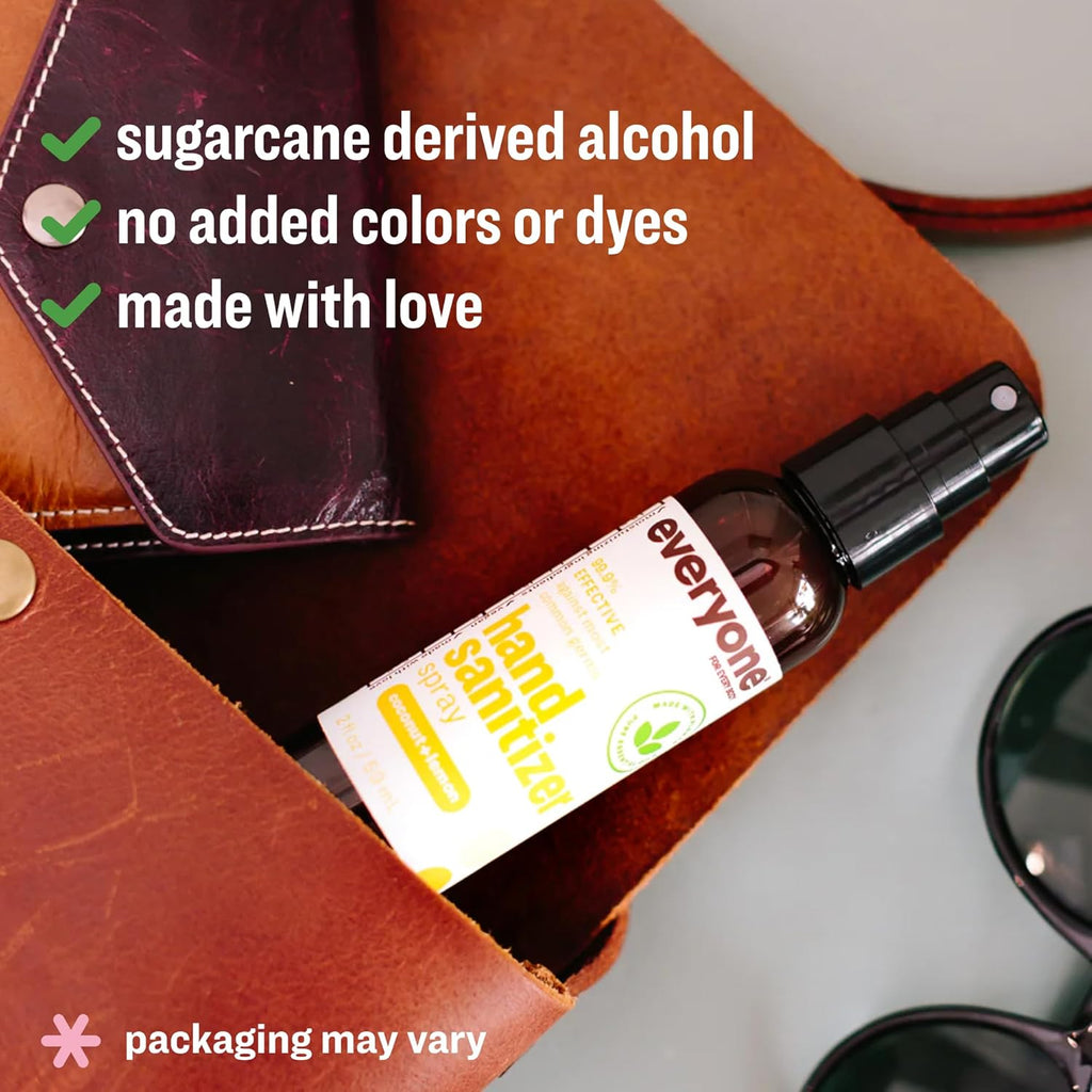 Everyone Hand Sanitizer Spray, 2 Ounce (Pack of 6), Coconut and Lemon, Made with Sugarcane Derived Alcohol with Essential Oils, 99% Effective Against Germs and TSA friendly