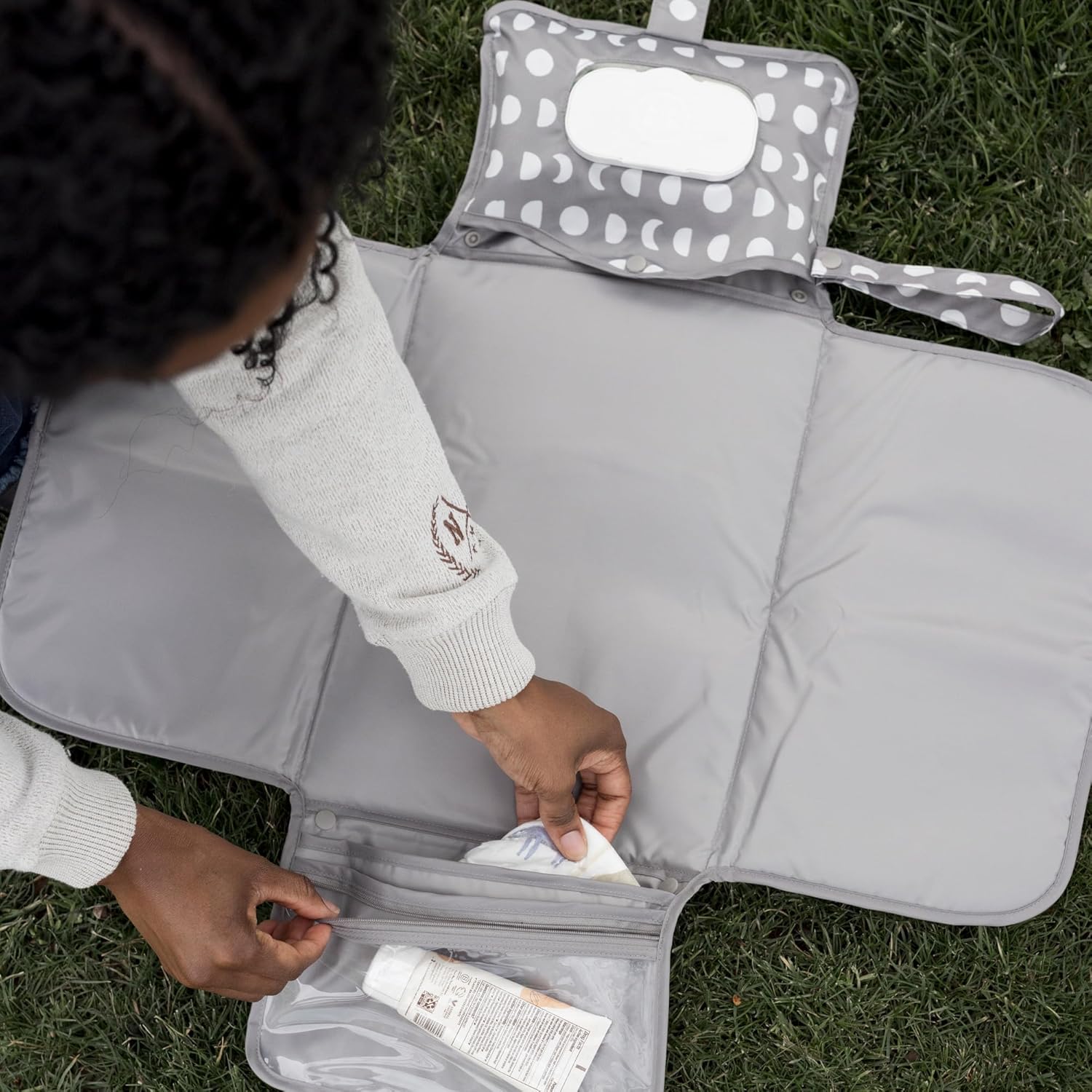 Tiny Twinkle Portable Diaper Changing Pad-Foldable Waterproof Changing Mat&Portable Changing Pad for Travel,Baby Changing Station with Smart Wipes Pocket&Storage (Luna)