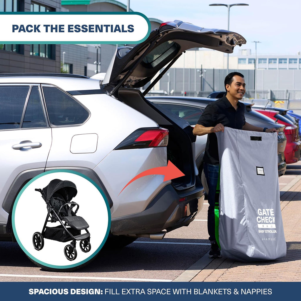 Bramble 45" Large Gate Check Stroller Bag for Airplane - Universal Fit, Drawstring Closure, ID, Padded Adjustable Strap - Baby Buggy Stroller Travel Bag for Airplane Travel