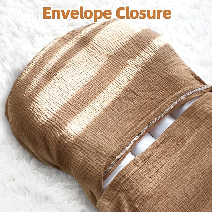 Hooyax Muslin Baby Lounger Cover 2 Pack, Soft and Breathable Newborn Lounger, Adorable Slipcover for Boys & Girls (Brown, Wheat)-BubblyBeeBaby