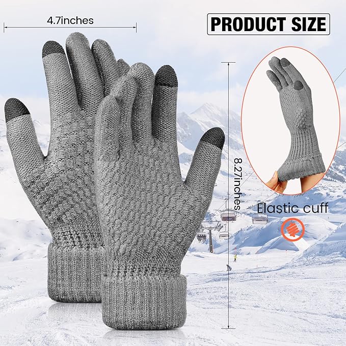 Geyoga 2 Pairs Women's Winter Touch Screen Gloves Soft Warm Fleece Lined Knit Elastic Cuff Winter Texting Gloves-BubblyBeeBaby