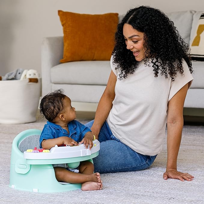 Infantino Music & Lights 3-in-1 Discovery Seat and Booster - Convertible Booster, Infant Activity Seat and Feeding Seat with Electronic Piano for Sensory Exploration, for Babies and Toddlers, Mint-BubblyBeeBaby