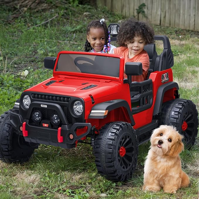 2 Seater Ride on Toy Car for Kids, 24V 4WD Ride-on Truck Kids Electric Car with Remote Control, 4x200W Motors - Red-BubblyBeeBaby