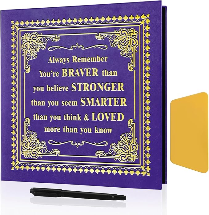 Inspirational Leather Photo Album,Magnetic Self-Stick Page Photo Album,Family Album,Hand Made DIY Albums Holds 3x5, 4x6, 5x7, 6x8 Photos (purple-always remember)-BubblyBeeBaby