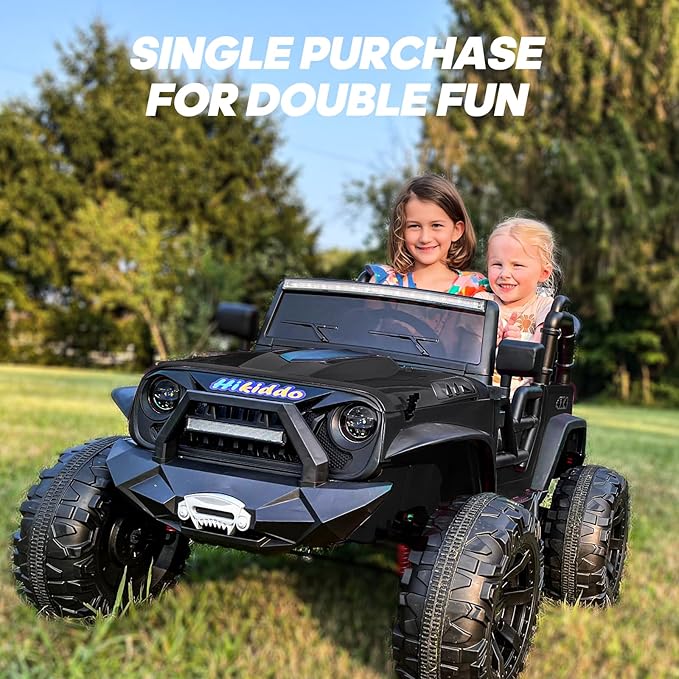 24V 9Ah Ride on Toy for Big Kids, 4x4 2 Seater Ride on Car Truck w/Remote Control, 4x200W Motors - Black Warrior-BubblyBeeBaby