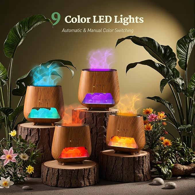 2-in-1 Ultrasonic Aromatherapy Diffuser: Essential Oil Diffuser & Himalayan Salt Lamp, Quiet Scent Diffusers for Home with Cool Mist and Timer Settings-BubblyBeeBaby