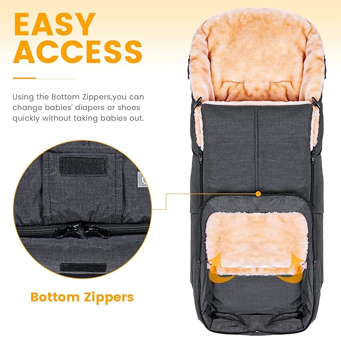 Orzbow Stroller Footmuff Universal | Faux Wool Baby Bunting Bag | Warm, Weather-proof, Adjustable Buckles | Winter Stroller Blanket Cover | Baby Sleeping Bag for Cold Weather Accessories, Dark Grey-BubblyBeeBaby