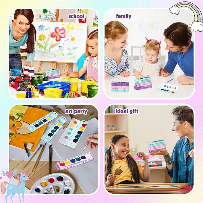 24 Pcs Unicorn Style Watercolor Painting Set 8 Washable Colors With Brush Watercolor Painting Set Gift Party Supplies Back To School Party Gift Exchange-BubblyBeeBaby