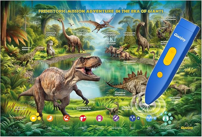 Interactive Dinosaur Toys Learning Poster, Dinosaur Talking Poster, Bilingual Dinosaur Talking Educational Children Toy with Sound Effects, Dinosaur Toys for Ages 3-12, Best Dinosaur Party Gift-BubblyBeeBaby