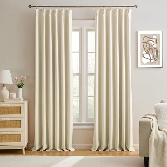 KEQIAOSUOCAI 100 Inch Long Pleated Curtains 2 Panels, Memory Trained Pinch Pleat Window Curtains Drapes,Pleats with Hooks，Home Decor Window Treatments for Bedroom Office 40 by 100-BubblyBeeBaby
