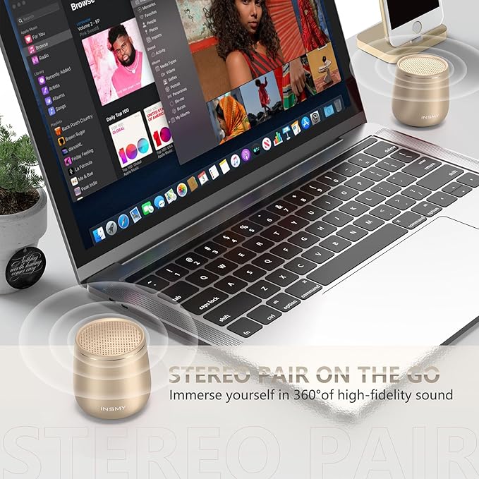 INSMY Small Bluetooth Speaker, Waterproof Mini Portable Wireless Speaker, Punchy Bass Rich Audio Stereo Pairing, Handheld Pocket Size,Built in Mic for Hiking Biking Gift Laptop Tablet (Gold)-BubblyBeeBaby