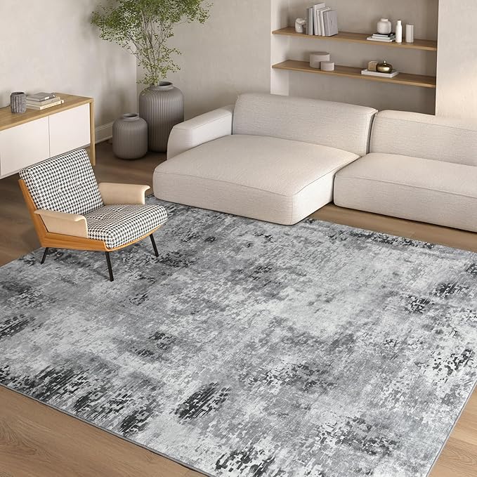 Kelarea Living Room Rug 5x7 Grey Rug Machine Washable Large Area Rugs, Non Slip Abstract Vintage Indoor Carpet for Bedroom, Nursery, Classroom, Dining Room, Home Office-BubblyBeeBaby