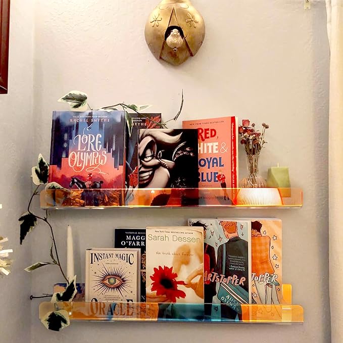 24 inches Iridescent Acrylic Bookshelf, Wall Mounted Display for Kids Room, Nursery, Toddler, Classroom (2 Packs)-BubblyBeeBaby