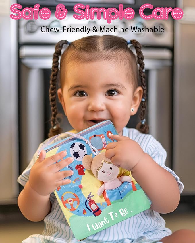 Interactive Sensory Soft Cloth Book, Educational Crinkle Quiet Activity Busy Book for Babies,Toddler Travel Toy Gift for Boys and Girls (I Want to Be)-BubblyBeeBaby