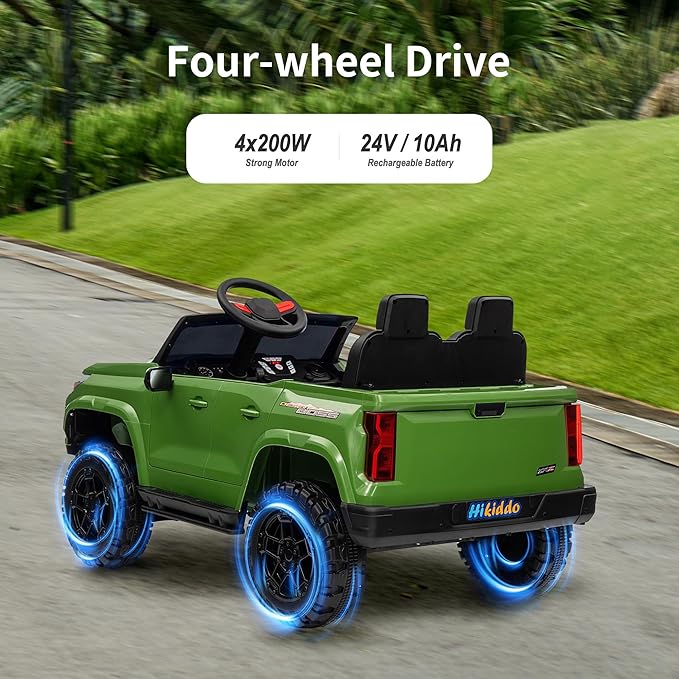 24V 10Ah Ride on Toy for Big Kids, 4WD 2 Seater Electric SUV Kids Car to Drive w/Remote Control, 4x200W Motors - Army Green-BubblyBeeBaby