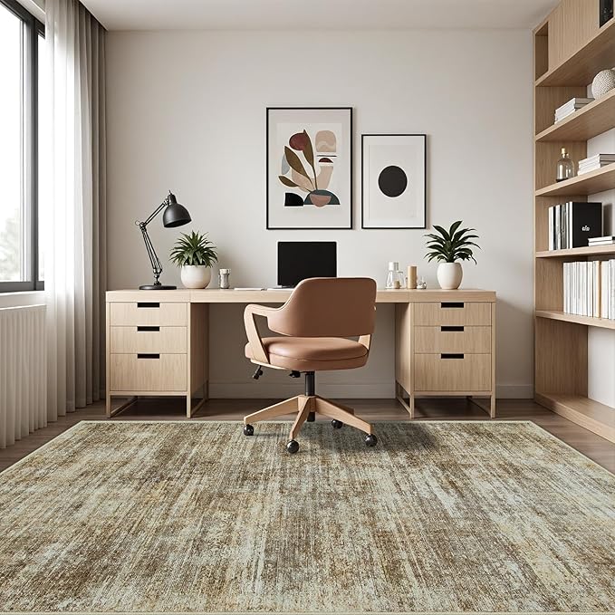 10x14 Area Rugs for Living Room: Soft Abstract Large Area Rug Non-Shedding Anti-Skid Stain Resistant Indoor Floor Modern Washable Rugs for Bedroom Dining Room Nursery Farmhouse Home Office-Brown-BubblyBeeBaby