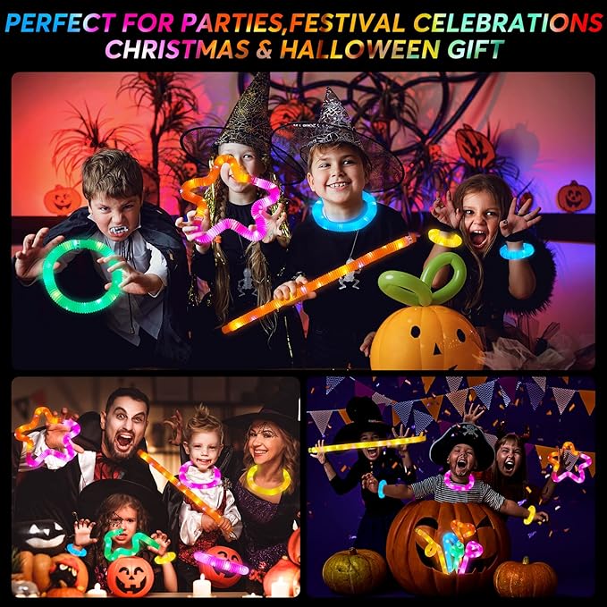 12 PCS Light Up Glow Sticks - LED Pop Tubes, Glow in The Dark Party Supplies, Sensory Toys Birthday Party Favors for Kids, Light Up Toys Goodie Bag Stuffers Gifts-BubblyBeeBaby