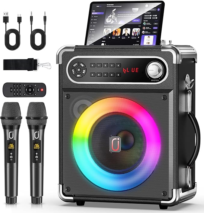 Karaoke Machine with 2 Wireless Microphones,【Upgraded 6.5"Woofer & 2"Tweeter】Portable Bluetooth 5.3 Karaoke Speaker, PA System with Bass/Treble/Echo Adjustment, Supports USB/AUX/TF/TWS for Home Party-BubblyBeeBaby