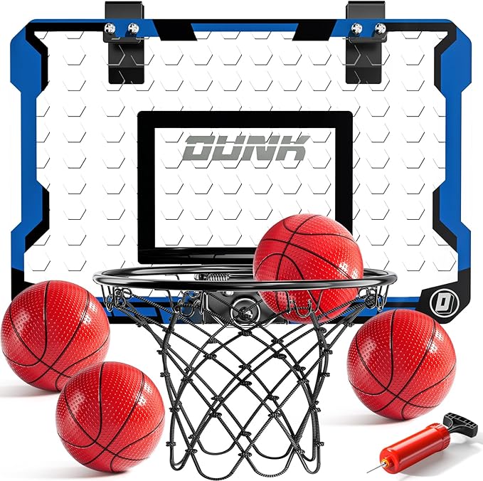 Indoor Basketball Hoop for Kids, Over The Door Mini Basketball Hoops, Mini Hoop with 4 Balls, Kids Basketball Hoop Sport Toys Gifts for 5 6 7 8 9 10 11 12+ Year Old Boys-BubblyBeeBaby