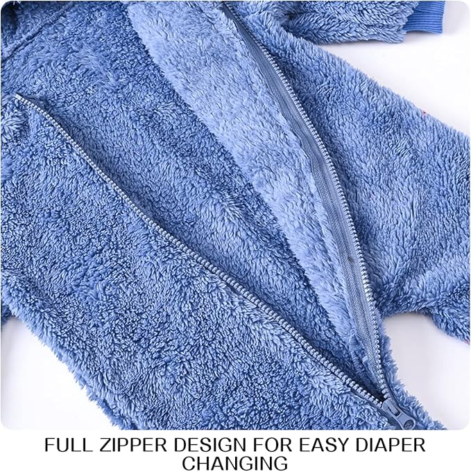 Baby Fleece Jumpsuits Infant Bear Ear Snowsuit Newborn Hooded Romper Warm Coat-BubblyBeeBaby