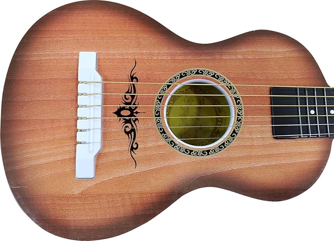 23" Acoustic Guitar, Kids 6 String Toy Guitar - Realistic Steel Strings - Beginner Practice First Musical Instrument for Children, Toddlers (Walnut)-BubblyBeeBaby